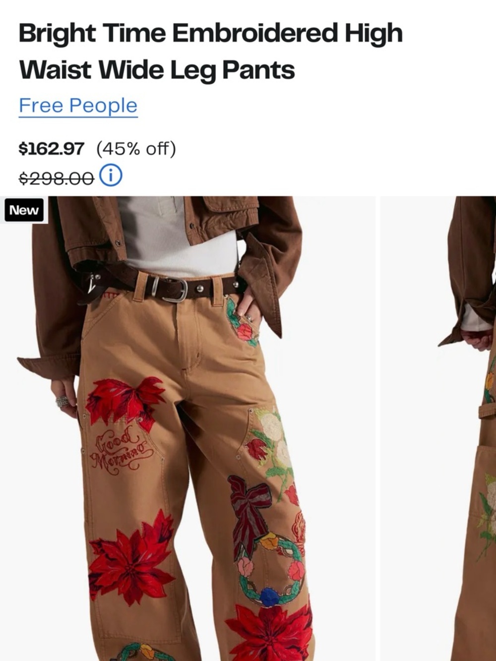 50% OFF!! We the Free Bright Time Embroidered Wide Leg NWT Retail $298 - Picture 5 of 8